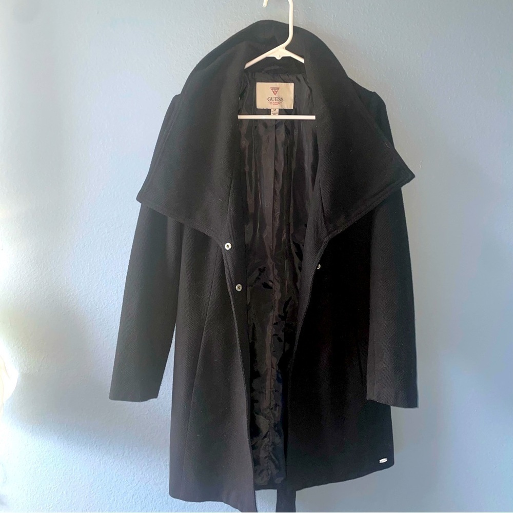 Black trench coat winter coat black business coat thick pea coat fall jacket - Picture 2 of 7